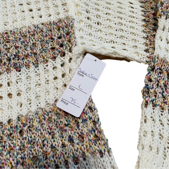 Sadie & Sage Cream and Rainbow Loose Knit Sweater Size Large NWT - Picture 5 of 8